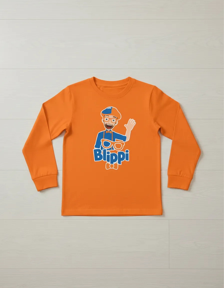 Camiseta Manga Comprida Infantil Unissex Laranja Blippi mlr