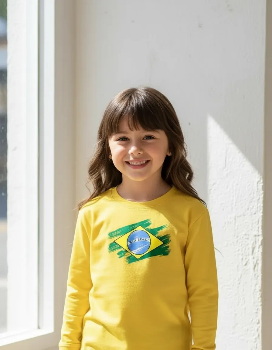 Camiseta Amarela Manga Comprida Infantil Copa ( Meu Brasil ) mlc