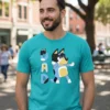 Camiseta Masculina Desenho Pai Bluey Bandit Tradicional Cor Azul-Turquesa mlc