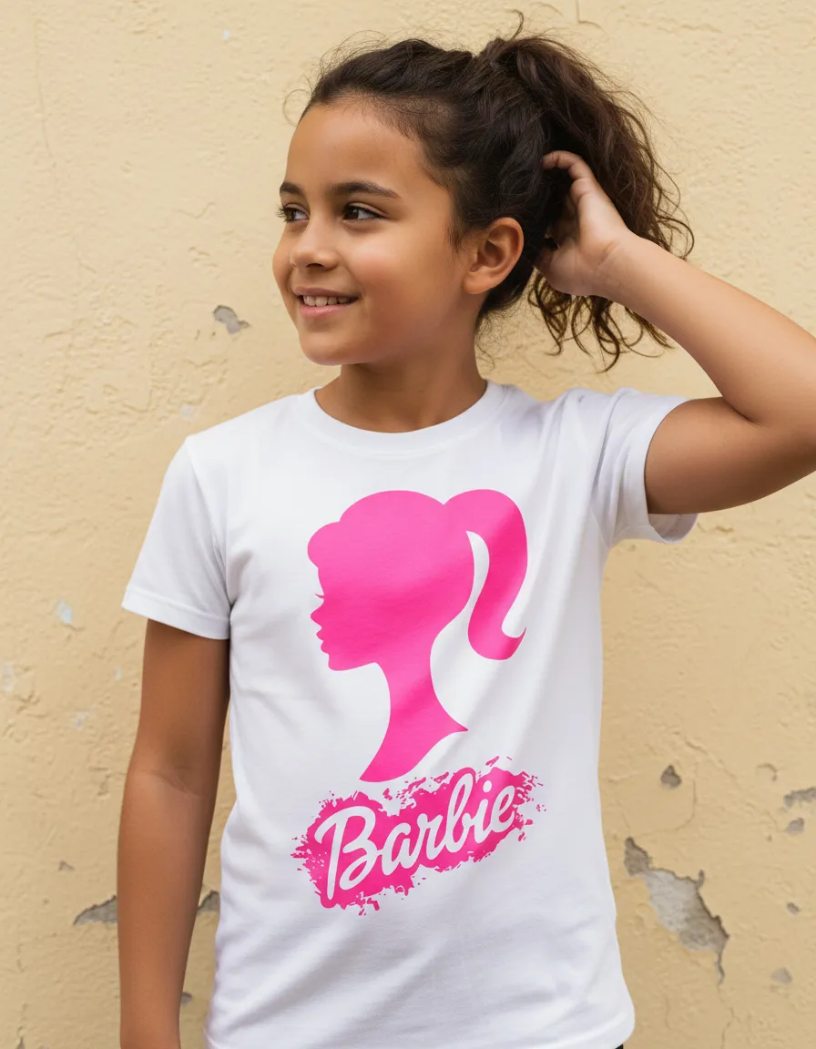 Camiseta Branca Logo Barbie ( Infantil ) mlc