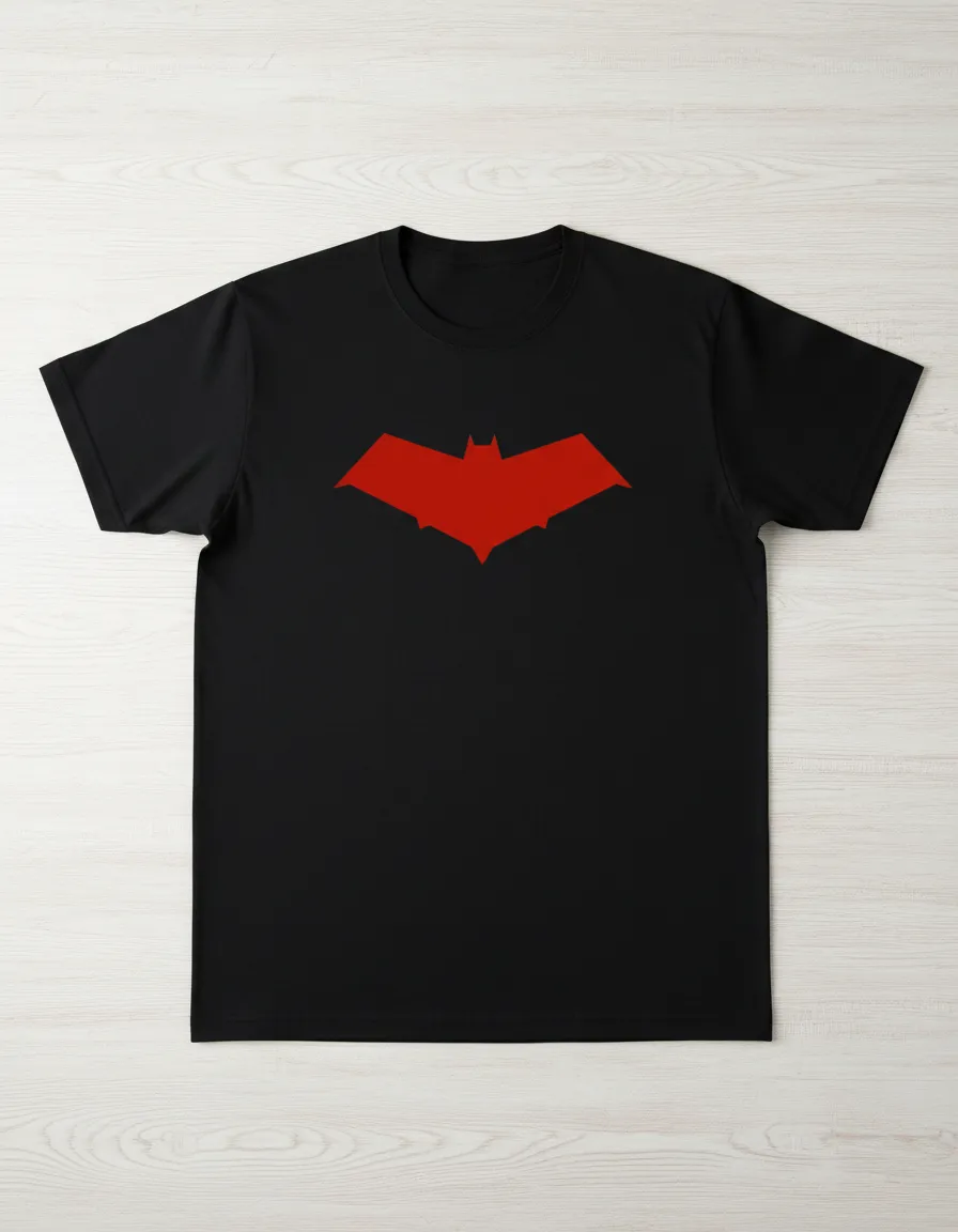 Camiseta Preta Manga Curta Baby Look Robin Capuz Vermelho mlc