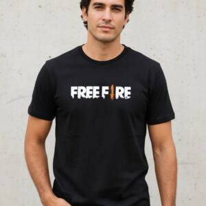 Camiseta Manga Curta Preta Adulto Unissex Free Fire mlc