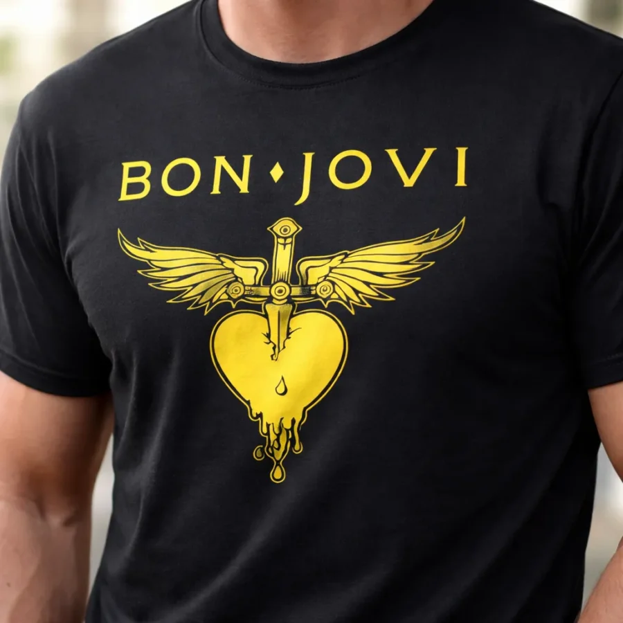 Camiseta Preta Adulto Unissex Bon Jovi mlr
