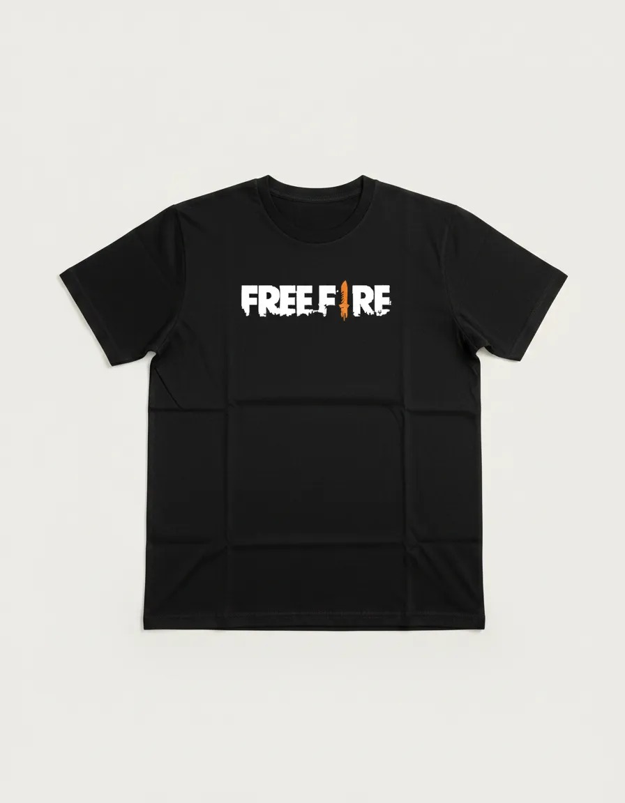 Camiseta Manga Curta Preta Adulto Unissex Free Fire mlc
