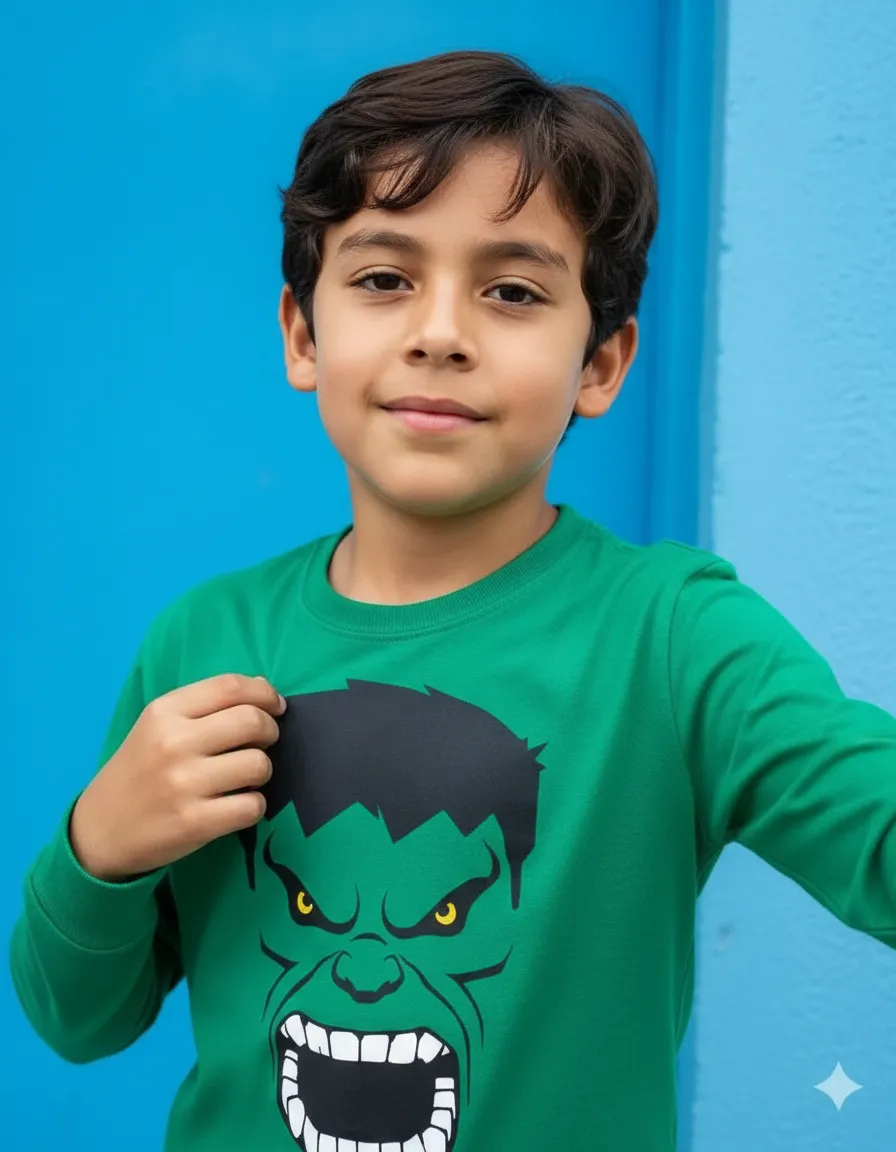 Camiseta Verde Manga Comprida Longa Infantil Incrivel Hulk mlc