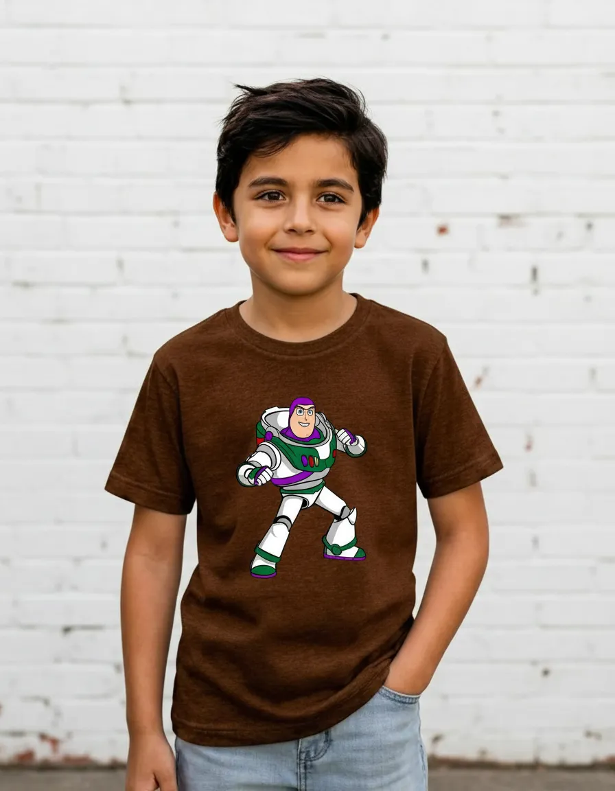 Camiseta Manga Curta Marrom Infantil Buzz Lightyear Toy Story mlc