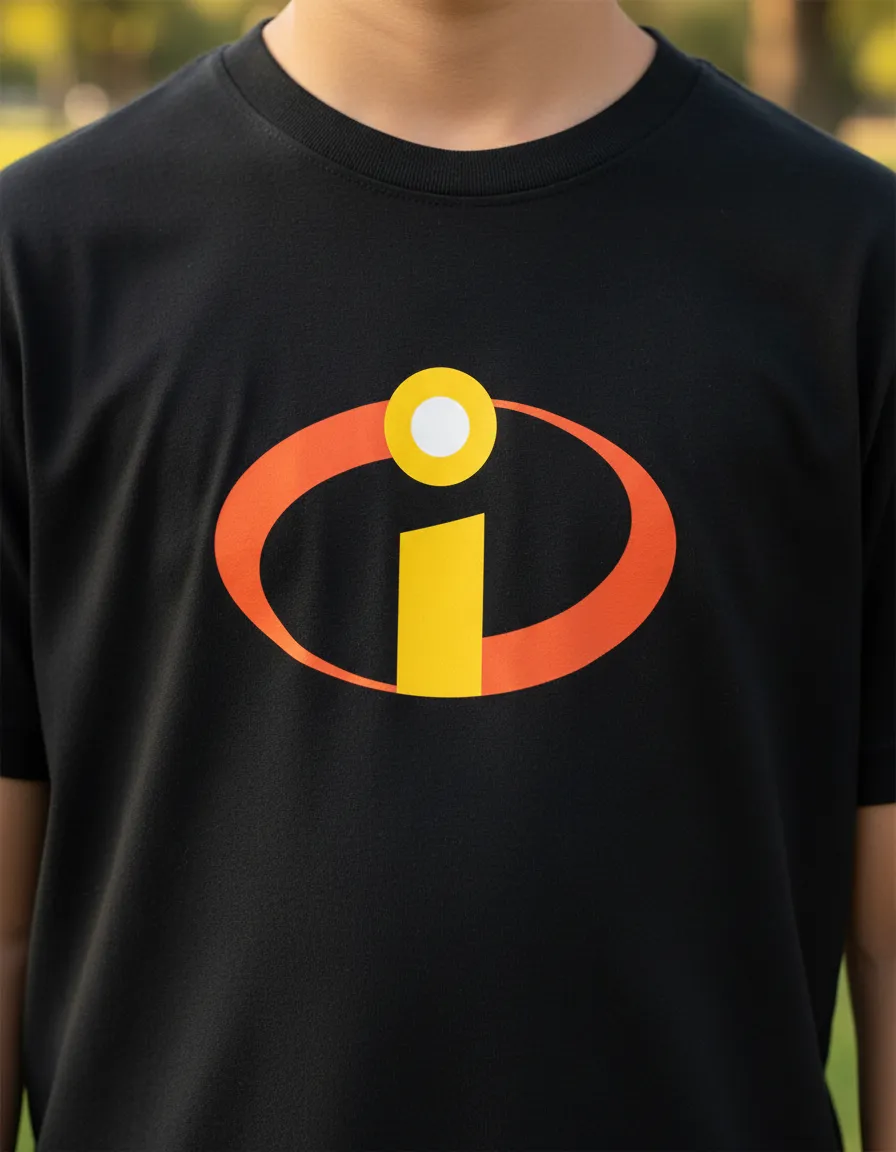 Camiseta Manga Curta Preta Infantil Unissex Os Incríveis Silk Screen Manual Premium mlc