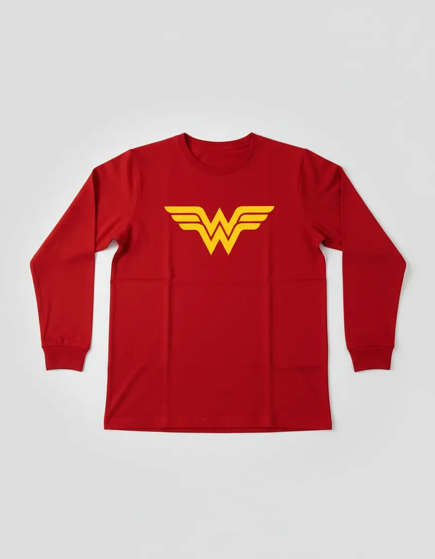 Camiseta Manga Longa Baby Look Vermelha Mulher Maravilha mlr