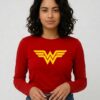 Camiseta Manga Longa Baby Look Vermelha Mulher Maravilha mlr