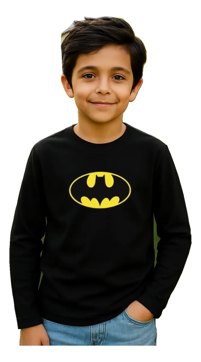 Camiseta Manga Longa Preta Infantil Batman mlc