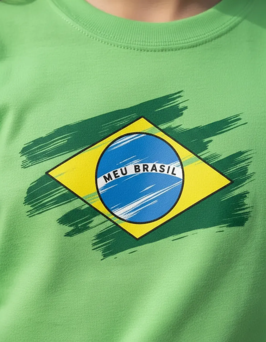 Camiseta Manga Longa Verde Infantil Copa Meu Brasil mlc