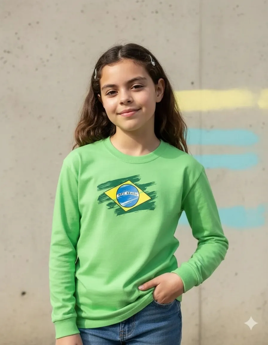 Camiseta Manga Longa Verde Infantil Copa Meu Brasil mlc