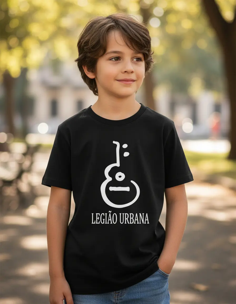 Camiseta Preta Infantil Unissex Legião Urbana Banda Rock Nacional mlc