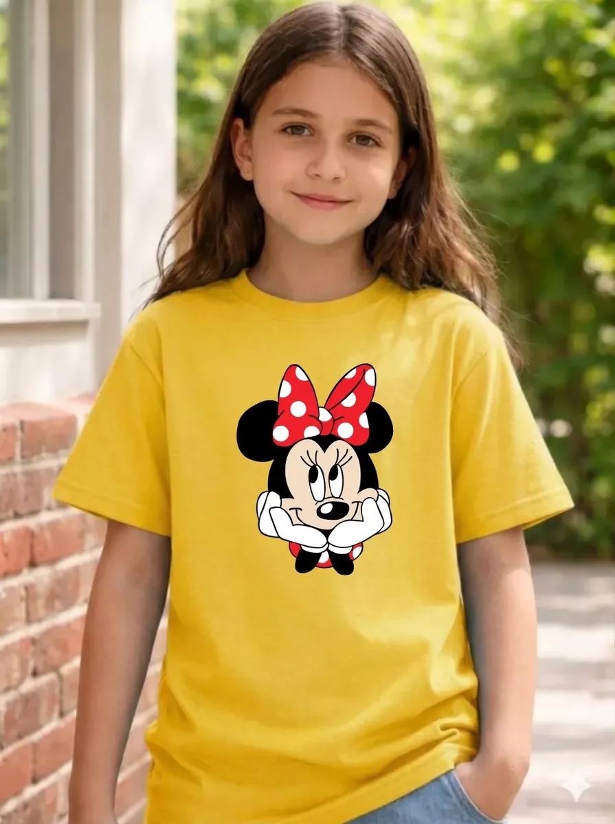 Camiseta Manga Curta Amarela Unissex Infantil Minnie Mouse mlc