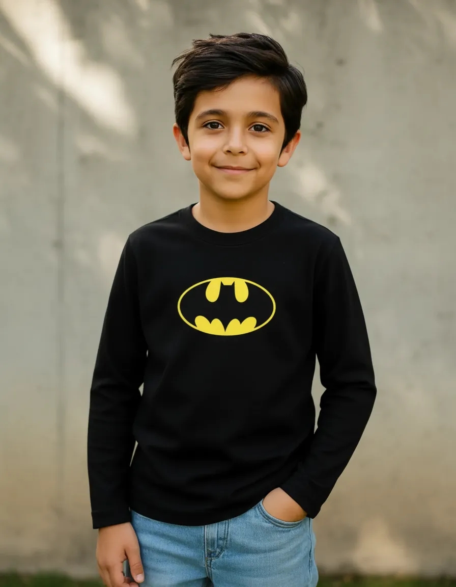 Camiseta Manga Longa Preta Infantil Batman mlc
