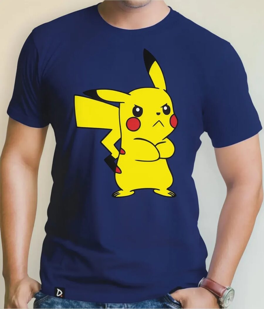 Camiseta Azul Manga Curta Adulto Unissex Pokémon Pikachu mlr