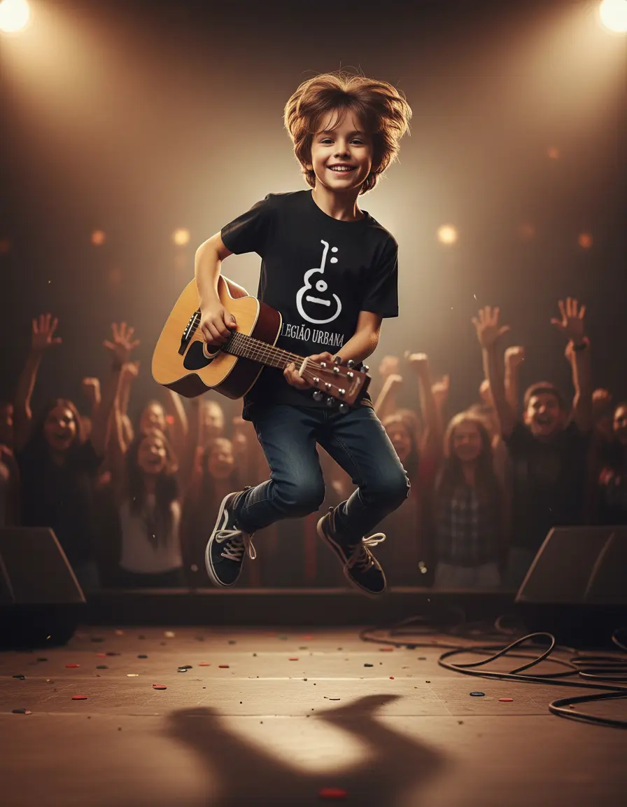 Camiseta Preta Infantil Unissex Legião Urbana Banda Rock Nacional mlc