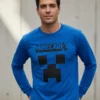 Camiseta Manga Comprida Adulto Unissex Azul Minecraft Creeper mlc