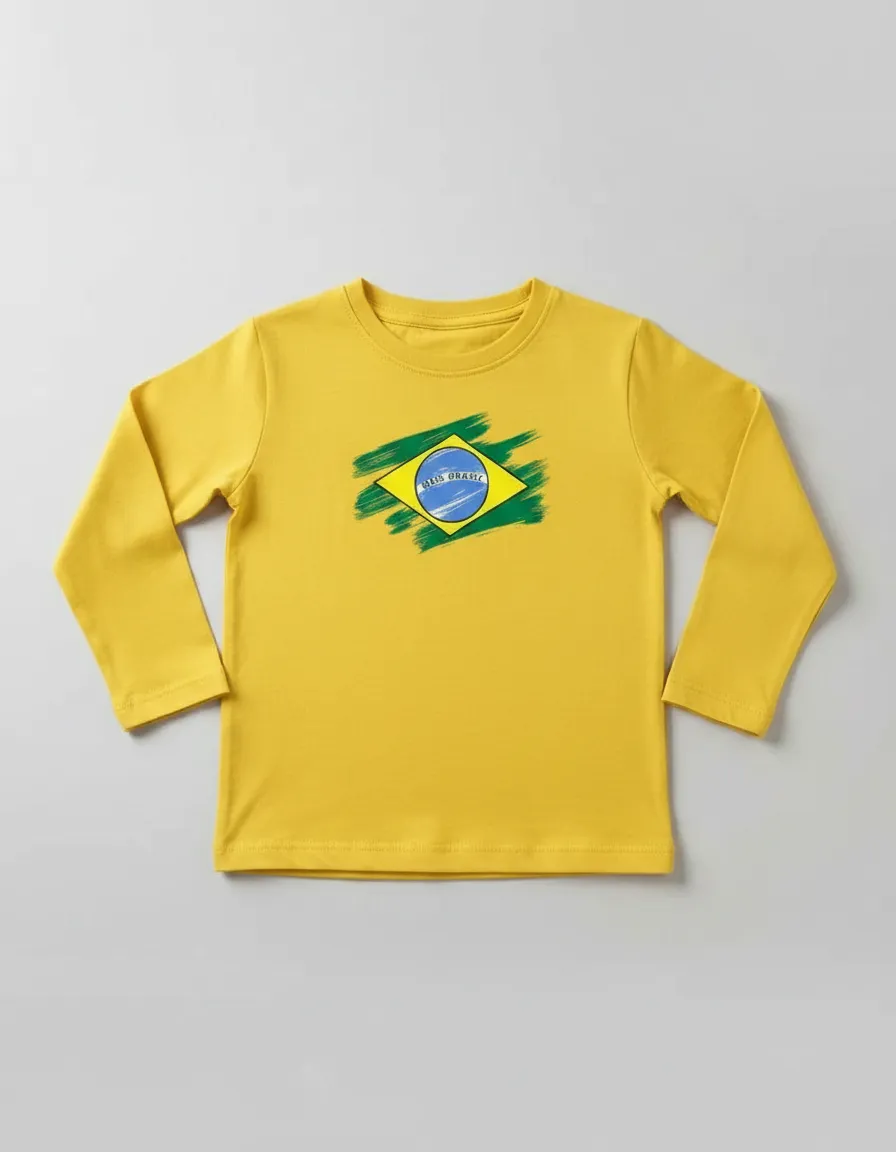Camiseta Amarela Manga Comprida Infantil Copa ( Meu Brasil ) mlc