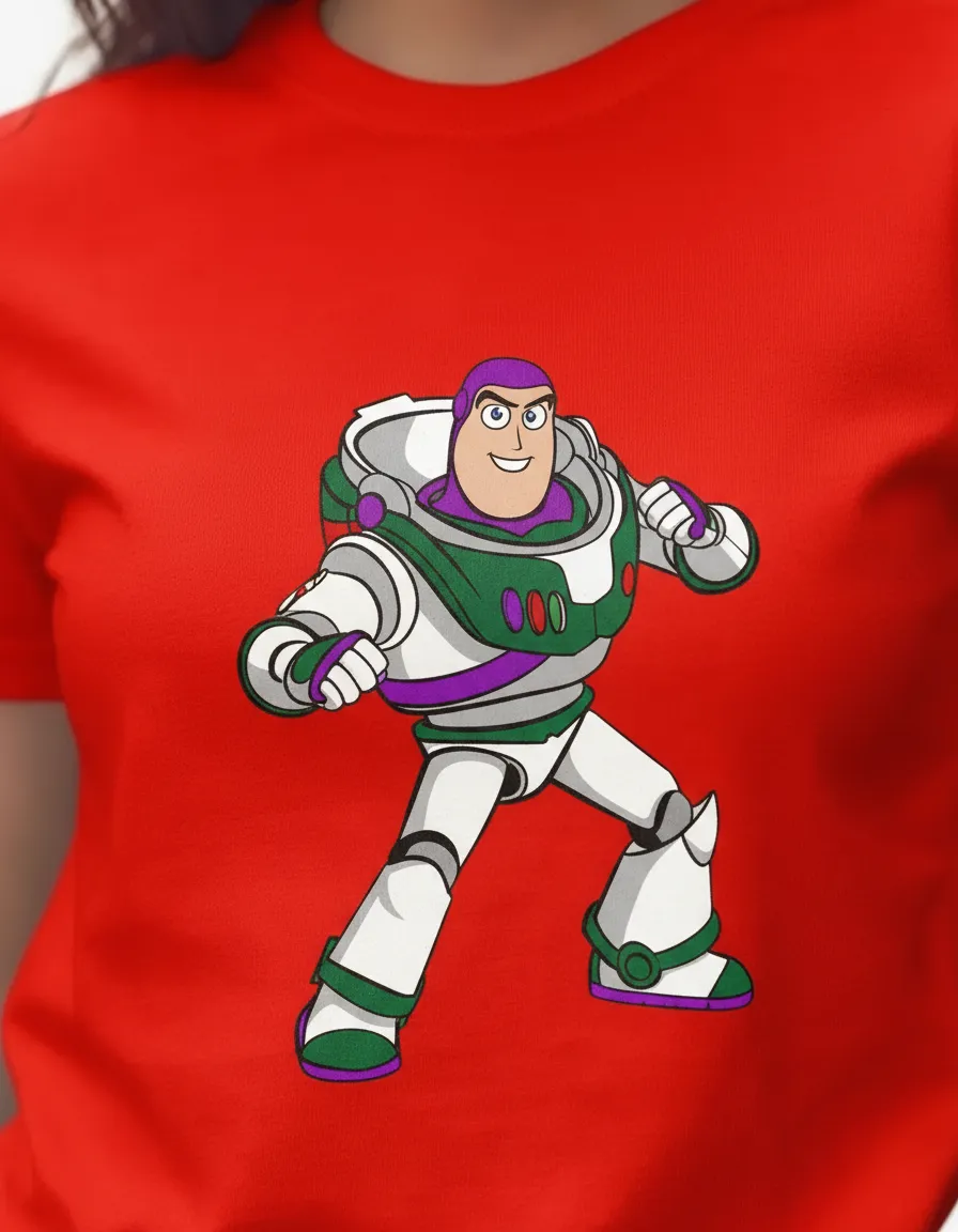 Camiseta Manga Curta Baby Look Vermelha Buzz Lightyear Toy Story mlc