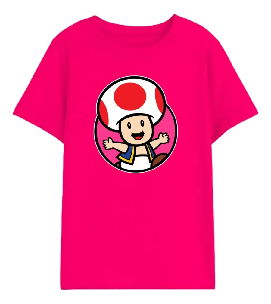 Camiseta Rosa Infantil Toad Mario Bros mlr