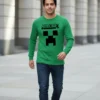 Camiseta Manga Comprida Adulto Unissex Verde Minecraft Creeper mlc