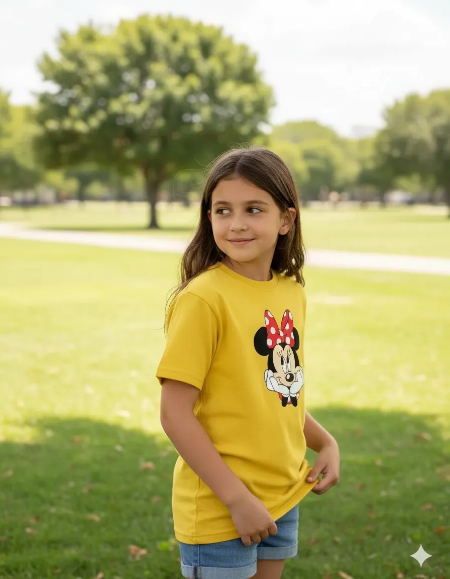 Camiseta Manga Curta Amarela Unissex Infantil Minnie Mouse mlc