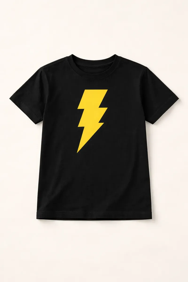 Camiseta Preta Manga Curta Infantil Shazam mlc