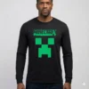Camiseta Manga Comprida Adulto Unissex Preta Minecraft Creeper mlc
