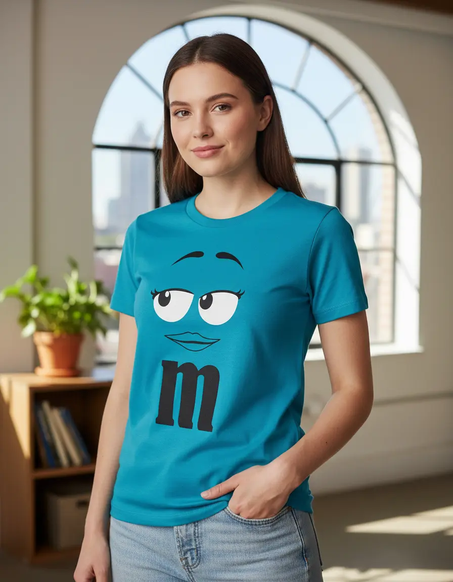 Camiseta Azul-turquesa Manga Curta Adulto Baby Look Mod. 3 mlr