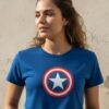 Camiseta Azul Manga Curta Baby Look Capitão América mlc
