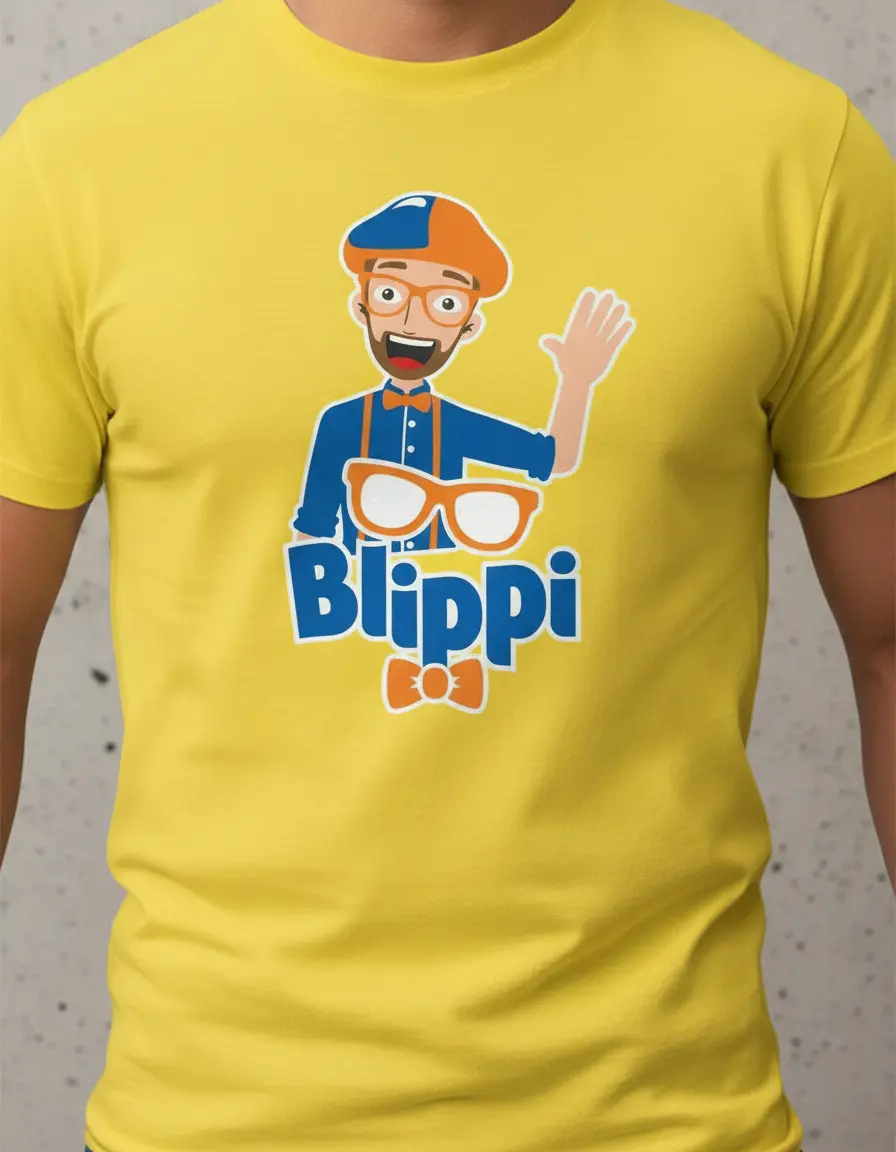 D_NQ_NP_2X_907707-MLB106679920769_022026-F-camiseta-blippi-adulto-tradicional-t-shirt Camiseta Manga Curta Amarela Adulto Unissex Blippi Youtuber T-shirt ML
