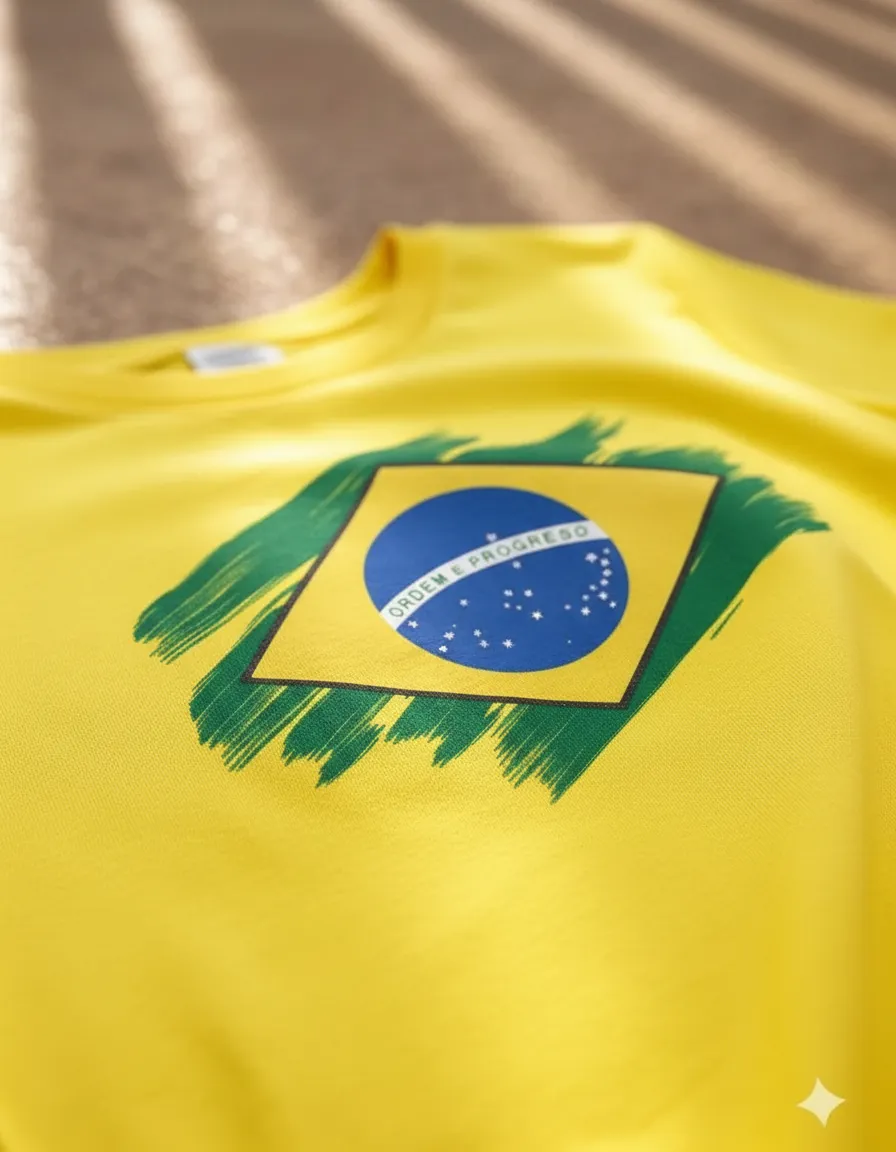 Camiseta Amarela Baby Look Manga Longa Copa ( Meu Brasil ) mlc