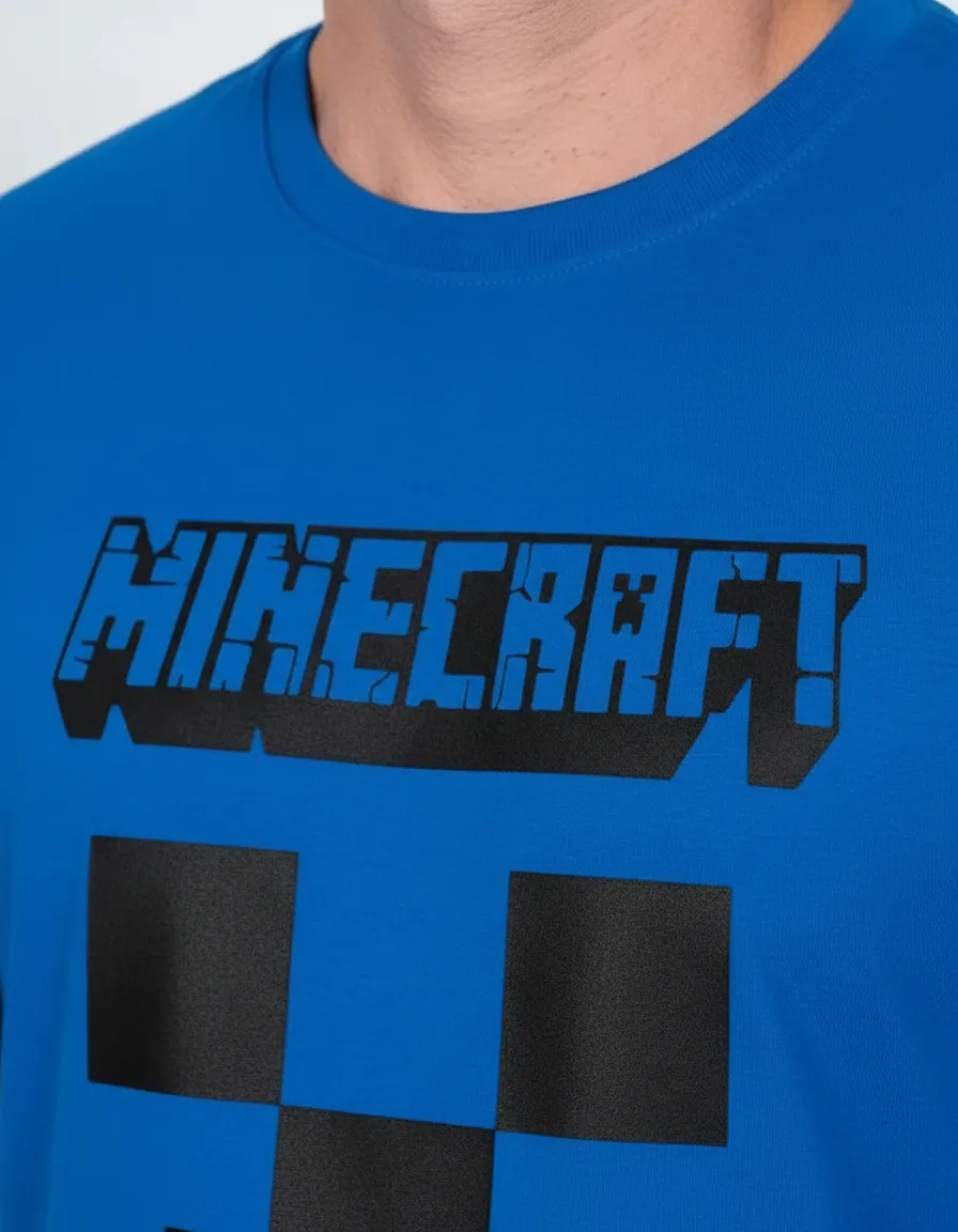 Camiseta Manga Curta Adulto Unissex Azul-royal Minecraft Creeper mlc