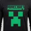 Camiseta Manga Comprida Adulto Unissex Preta Minecraft Creeper mlc