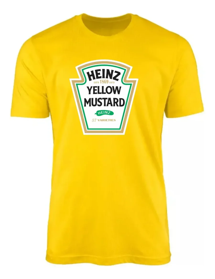 Camiseta Infantil Manga Curta Malha PV Amarela Heinz Mostarda Estampa Silk Screen Manual Premium mlr