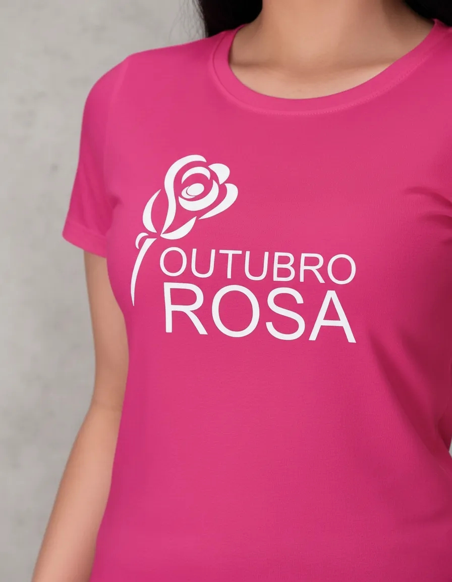 Camiseta Rosa Manga Curta Baby Look Feminina Adulto Outubro Rosa mlc