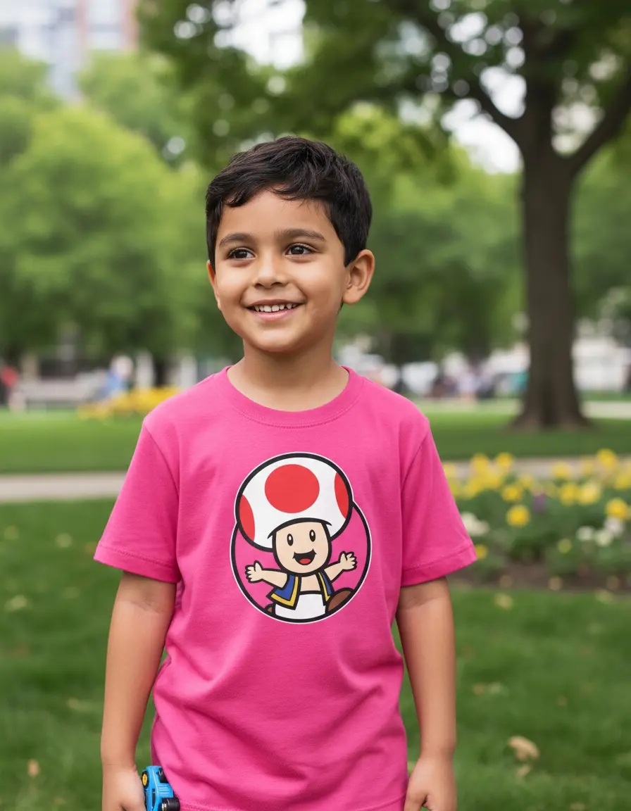 Camiseta Rosa Infantil Toad Mario Bros mlr