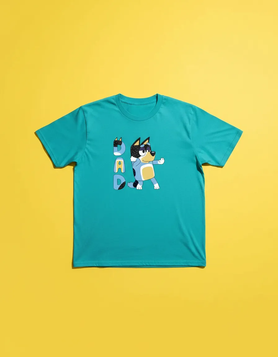 Camiseta Masculina Desenho Pai Bluey Bandit Tradicional Cor Azul-Turquesa mlc