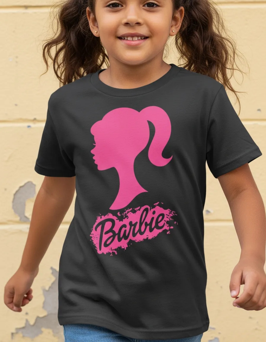 Camiseta Preta Manga Curta Infantil Barbie mlc