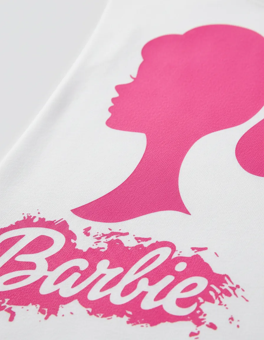 Camiseta Branca Logo Barbie ( Infantil ) mlc