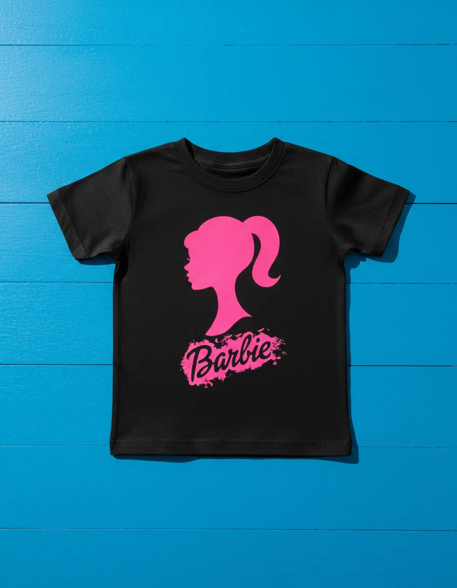 Camiseta Preta Manga Curta Infantil Barbie mlc