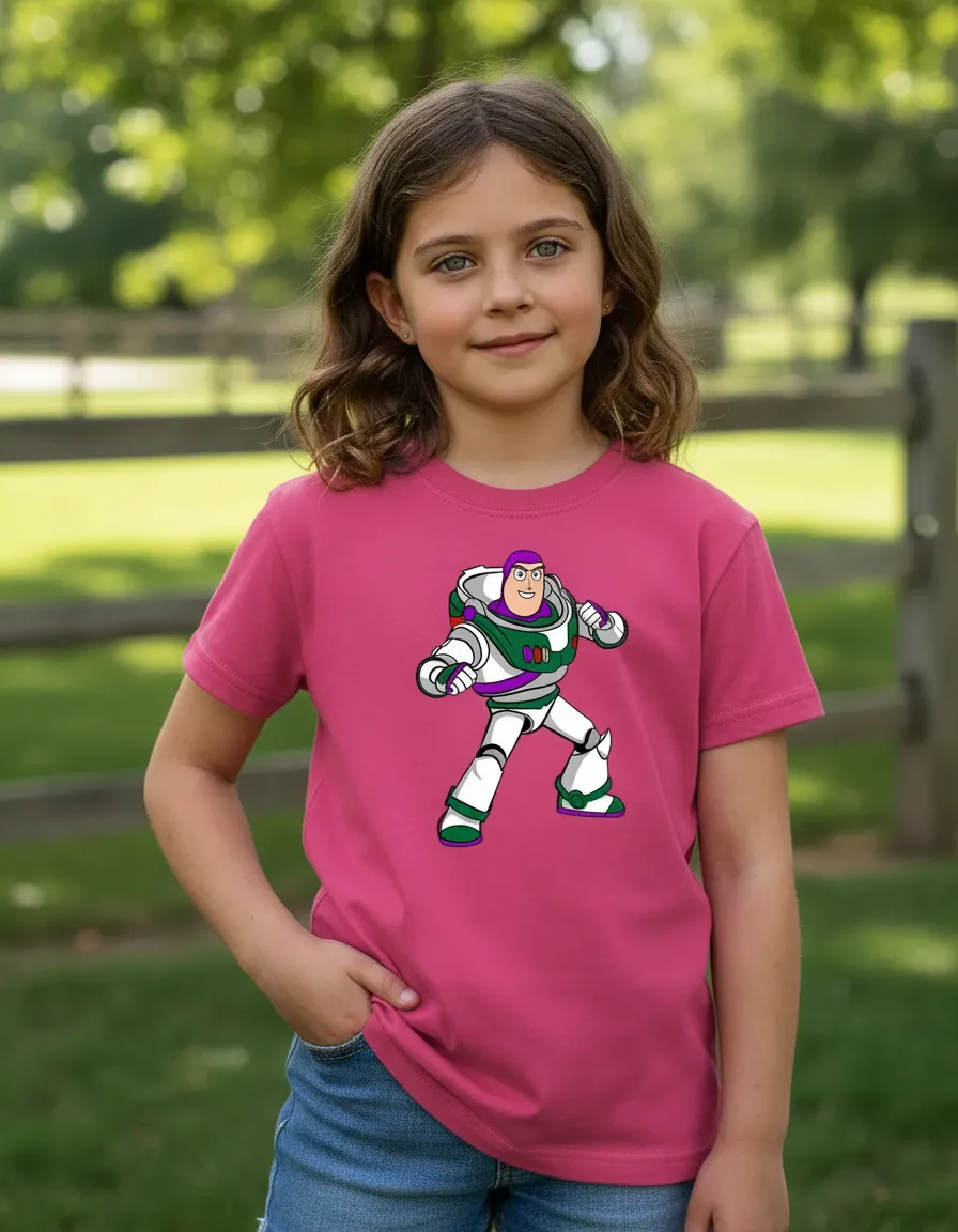 Camiseta Manga Curta Rosa Infantil Buzz Lightyear Toy Story mlc