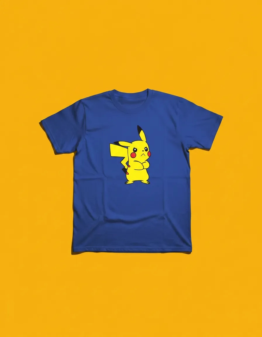 Camiseta Azul Manga Curta Adulto Unissex Pokémon Pikachu mlr