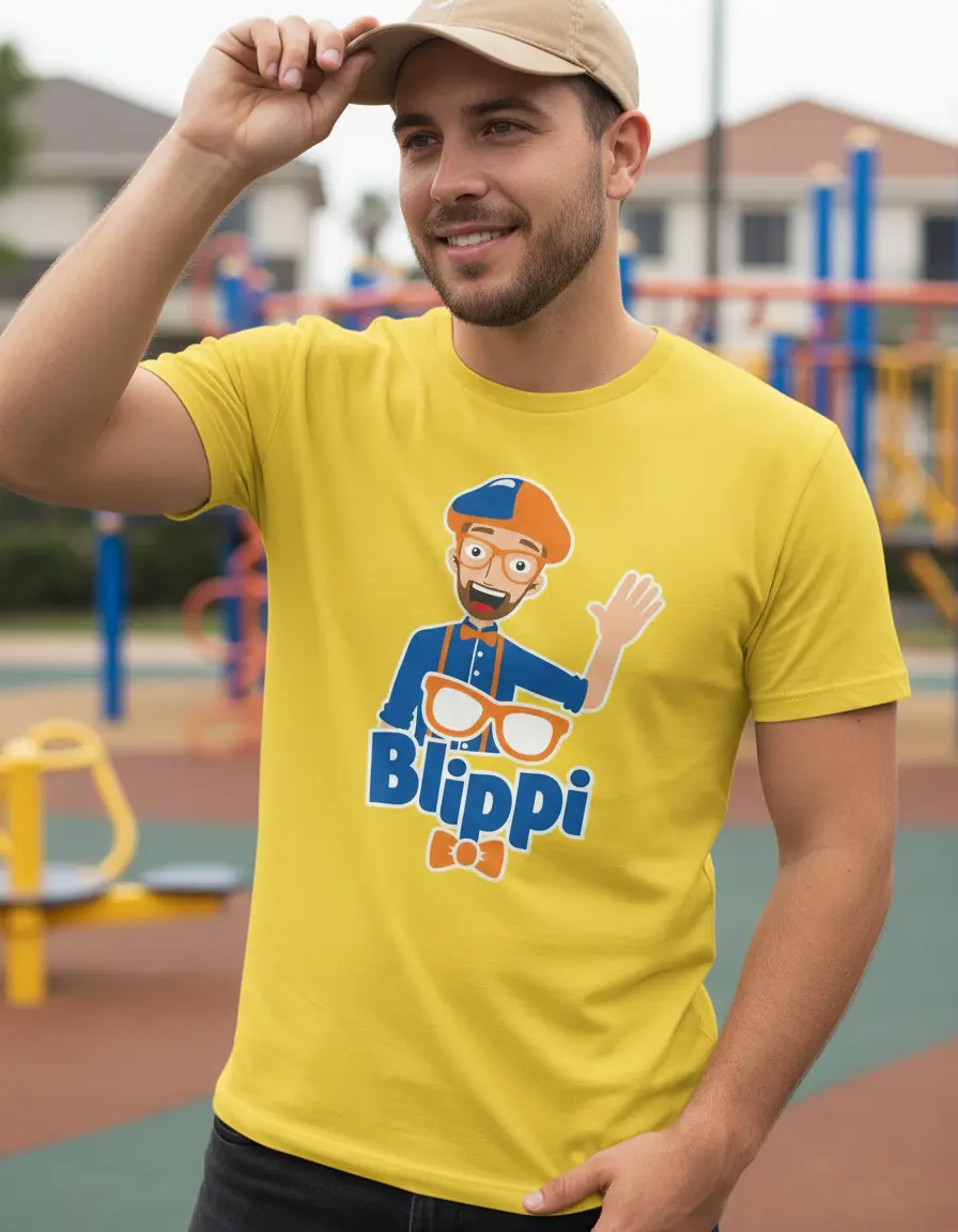 D_NQ_NP_2X_957303-MLB106680513485_022026-F-camiseta-blippi-adulto-tradicional-t-shirt Camiseta Manga Curta Amarela Adulto Unissex Blippi Youtuber T-shirt ML