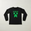 Camiseta Manga Comprida Longa Preta Infantil Unissex Minecraft Creeper Silk Screen Manual mlc