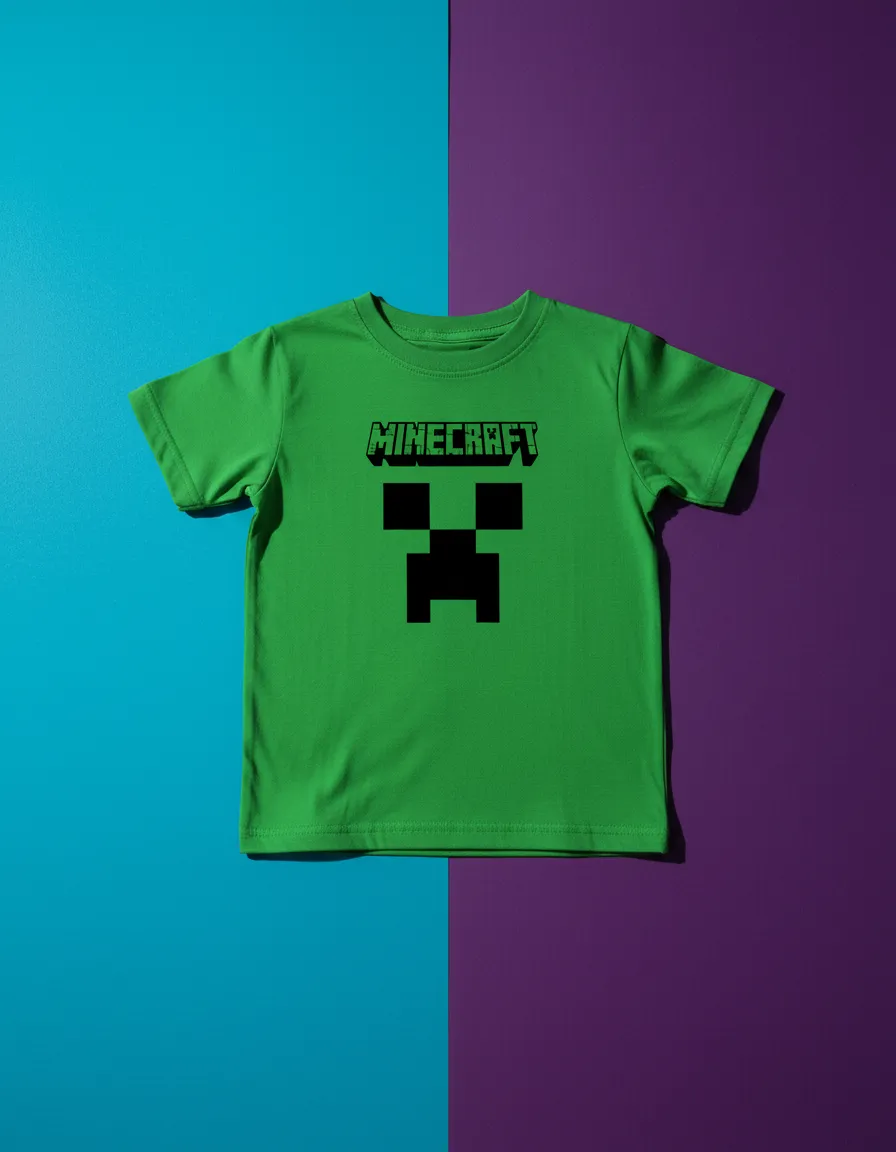 Camiseta Manga Curta Verde Infantil Unissex Minecraft Creeper