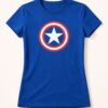 Camiseta Azul Manga Curta Baby Look Capitão América mlc