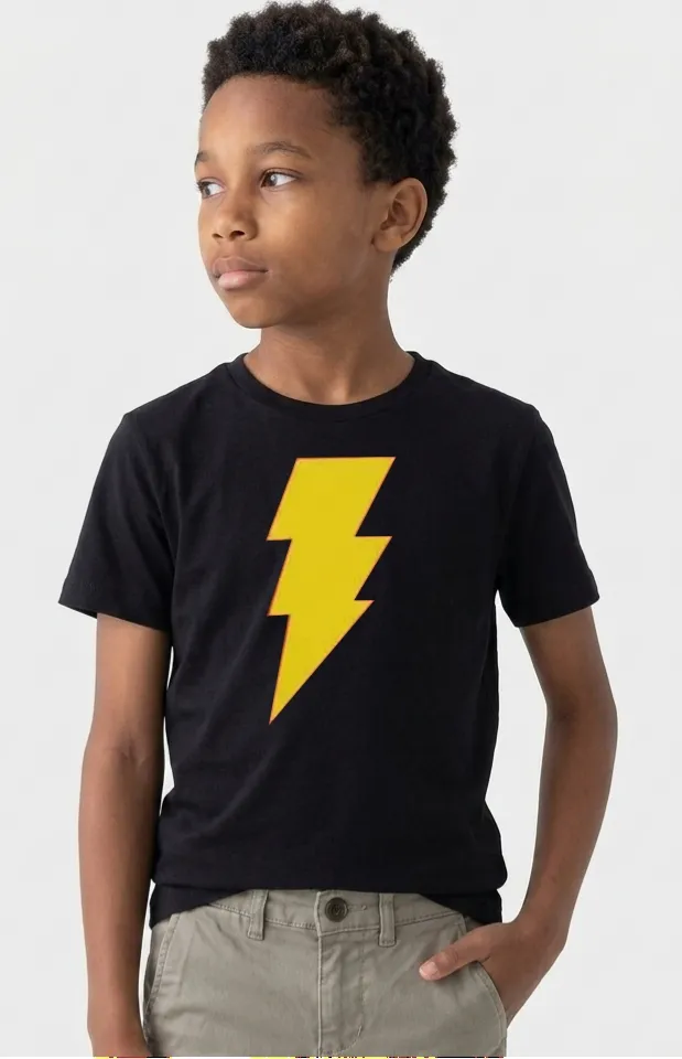 Camiseta Preta Manga Curta Infantil Shazam mlc