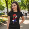 Camiseta Preta Feminina Baby Look Mario Bros Mod. 2 mlr